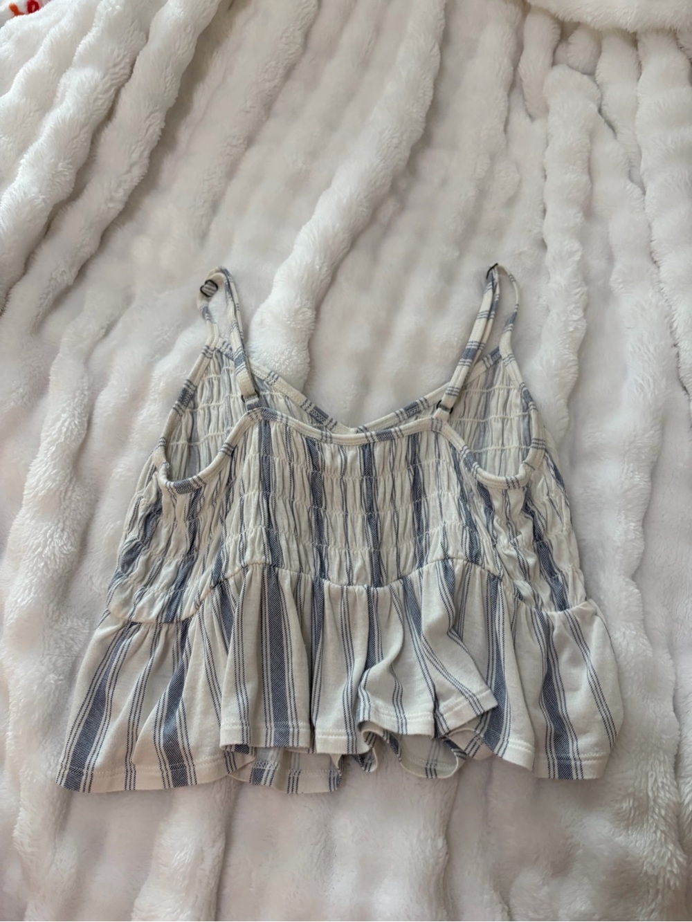 SO Cream and Blue Striped Smocked Peplum Cami - Picture 2 of 3